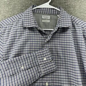 Brunello Cucinelli Leisure Fit Dress Shirt Men Sz Large Blue Checked Long Sleeve